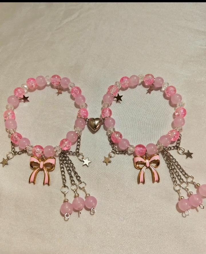 Homemade Double Pair Bracelet with Heart Magnet / Different Colors