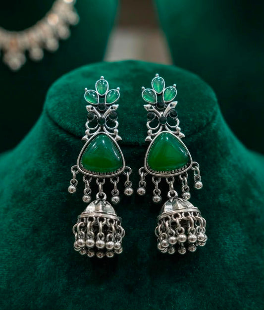 Premium quality antique jhumkas with natural stones  Available in 6 colours